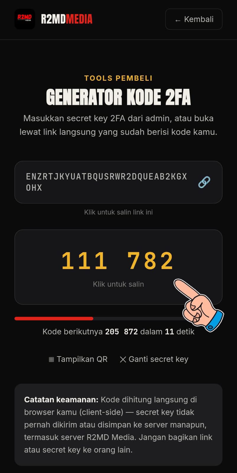Halaman generator kode 2FA